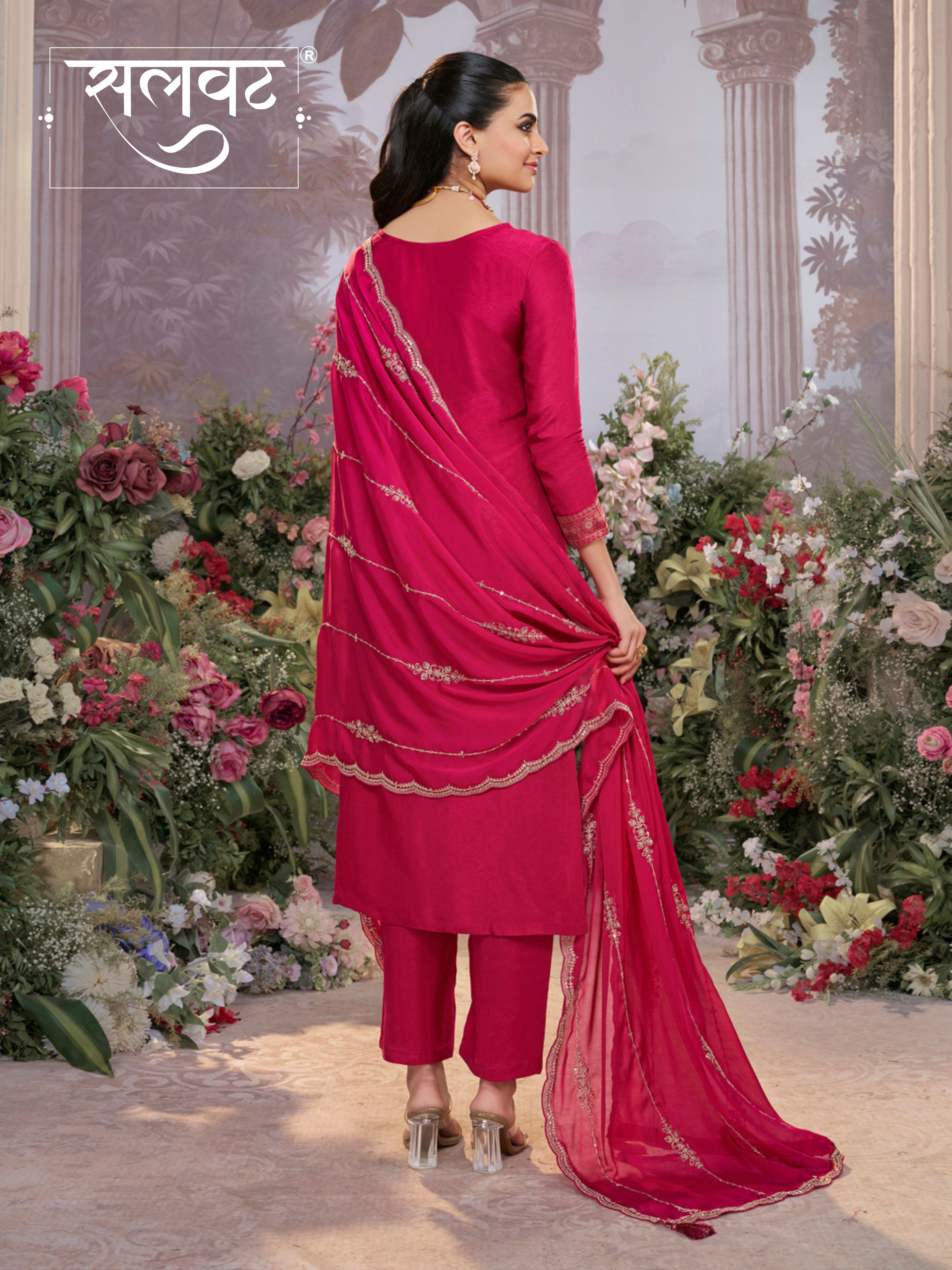Pink Dola Silk Fabric Kurta with Embroidered & Jacquard Work Paired with Rangoli Fabric Dupatta with Patterned Sequins Work.