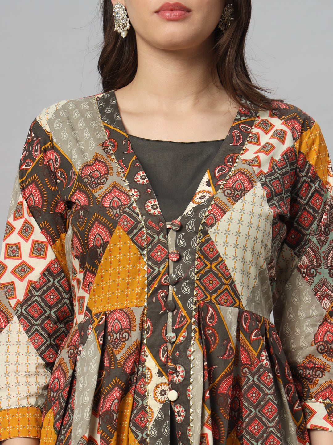 Espresso Brown & Musturd  Blockprinted Shrug Set