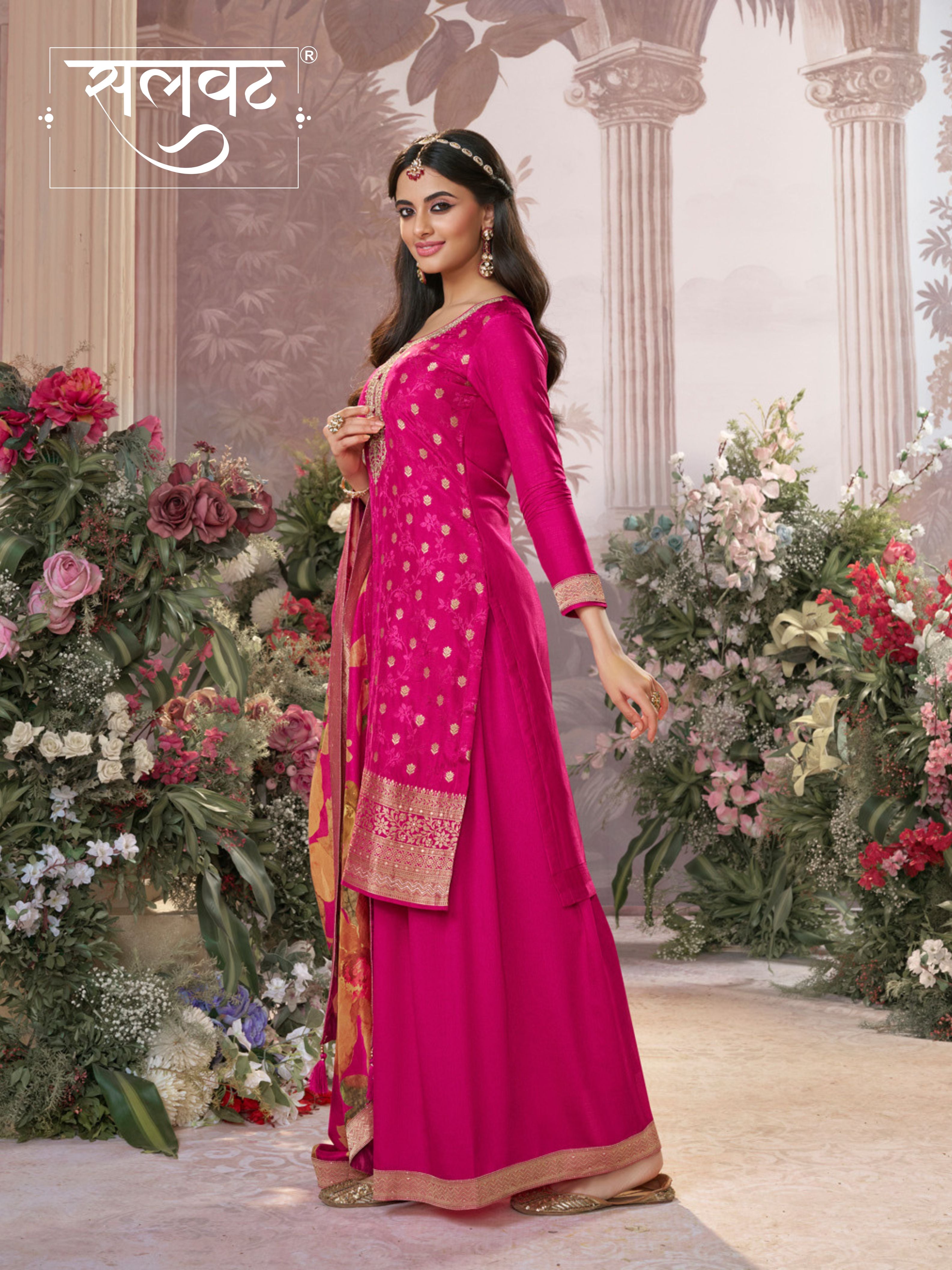 Pink Dola Silk Jacquard & Embroidery Kurta Set with Digital Print Dola Silk Dupatta