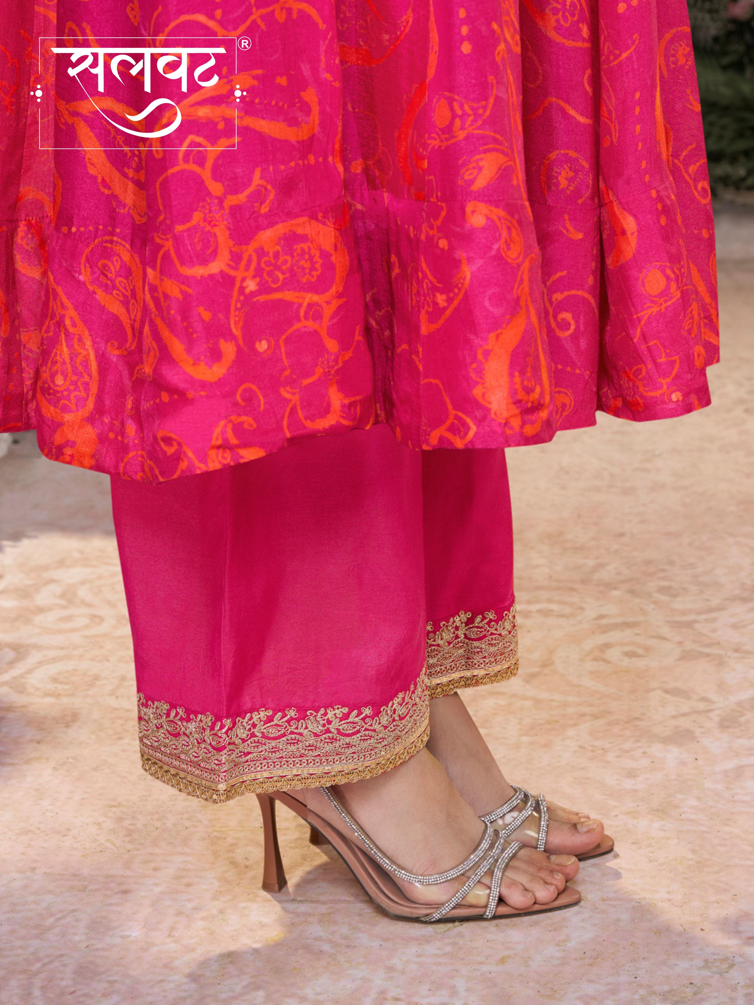 Pink Digital Printed Mirror Embroidered Anarkali Suit Set