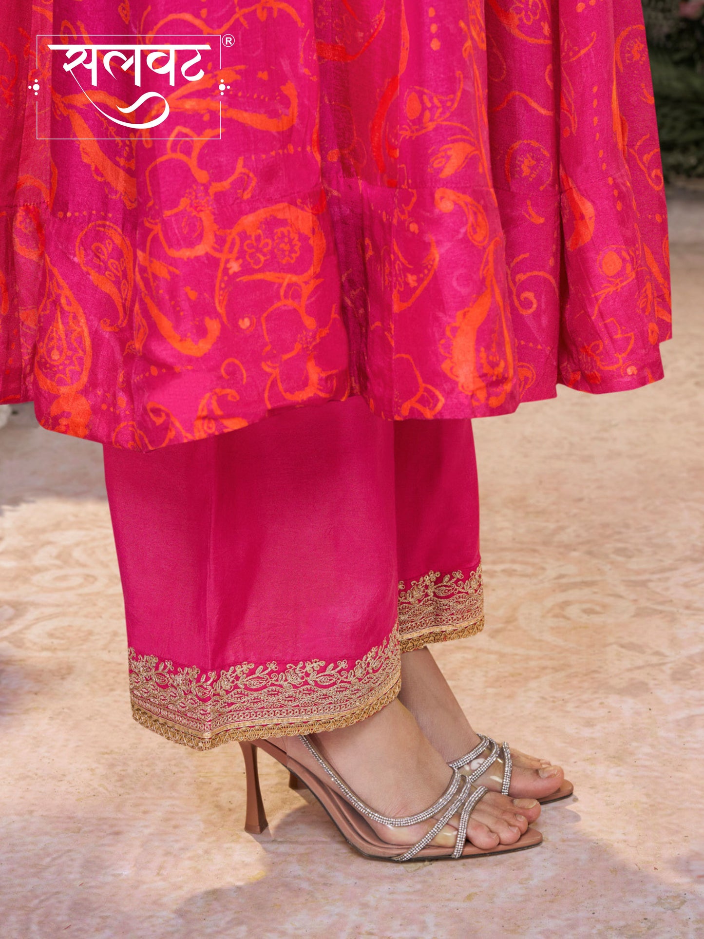 Pink Digital Printed Mirror Embroidered Anarkali Suit Set