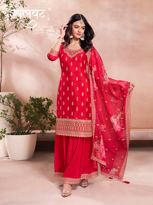 Red Butti Floral pattern Sequins Embroidered Sharara Suit Set