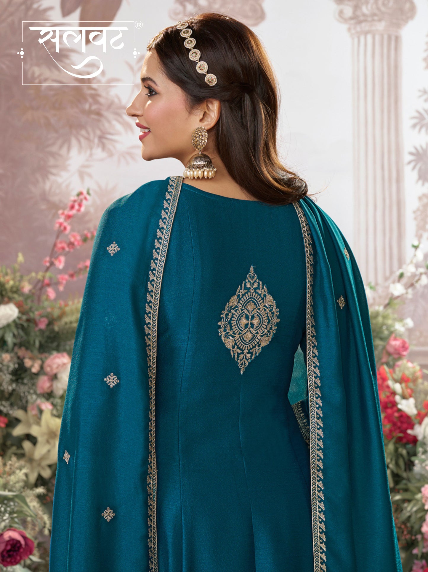 Blue Vichitra Silk Kurta Suit Set with Embroidered Work Paired with Vichitra Silk Dupatta with Embroidered Work