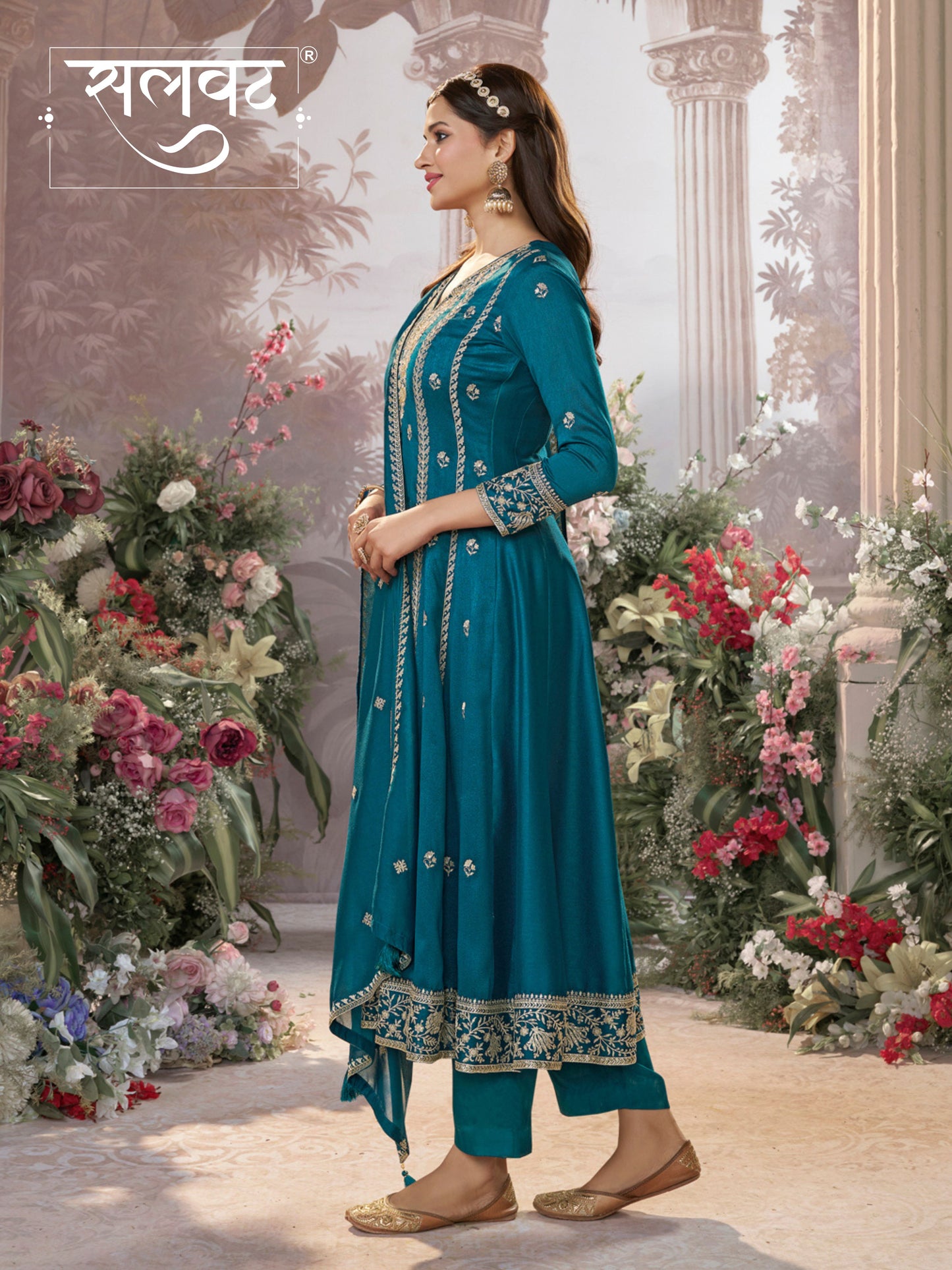 Blue Vichitra Silk Kurta Suit Set with Embroidered Work Paired with Vichitra Silk Dupatta with Embroidered Work