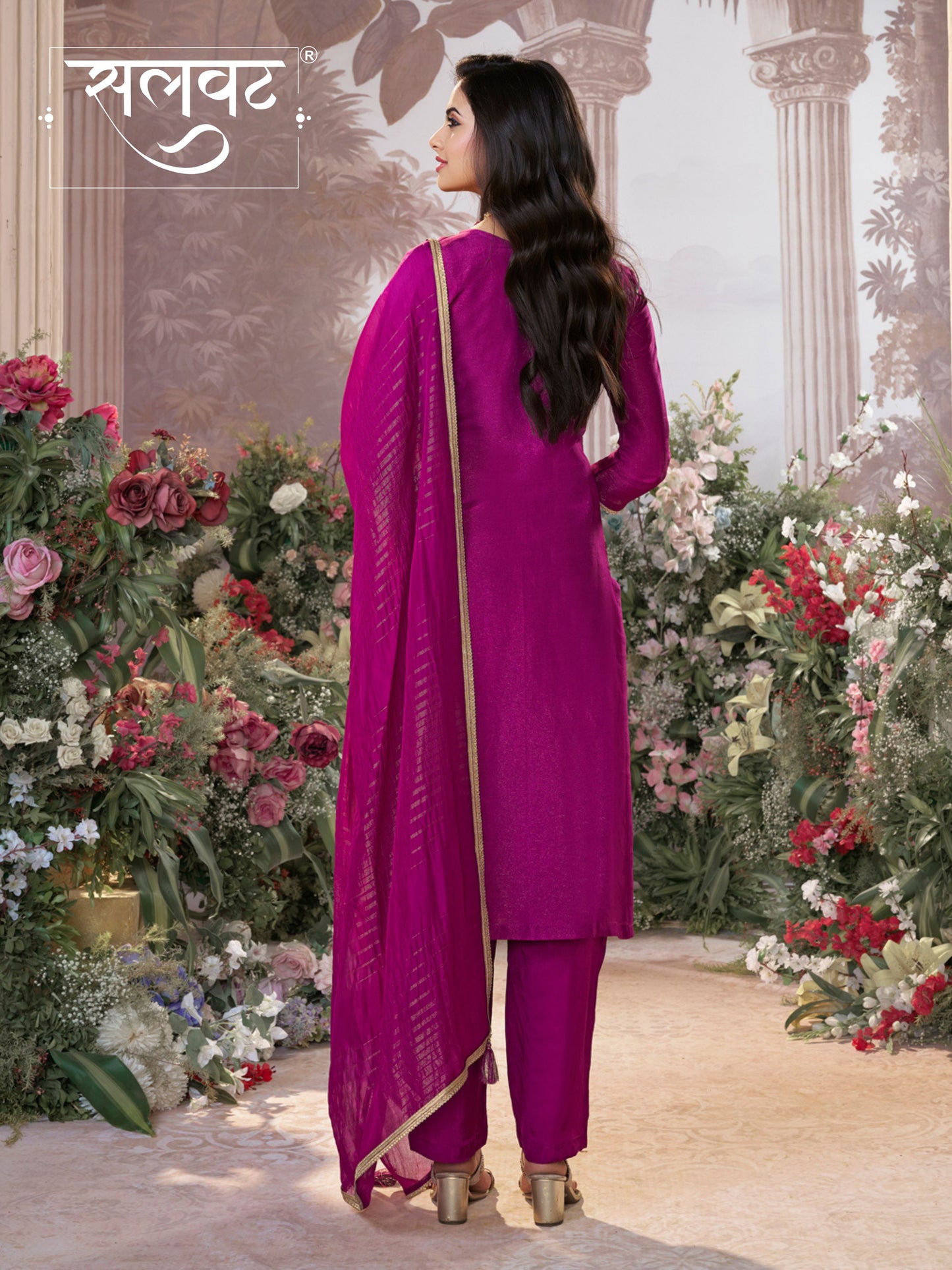 Pansy Purple Chinon Kurta Set with Jacquard and Zari Work, Paired with an Organza Dupatta
