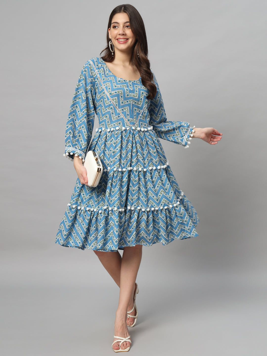 Light Blue Cotton Short Dress
