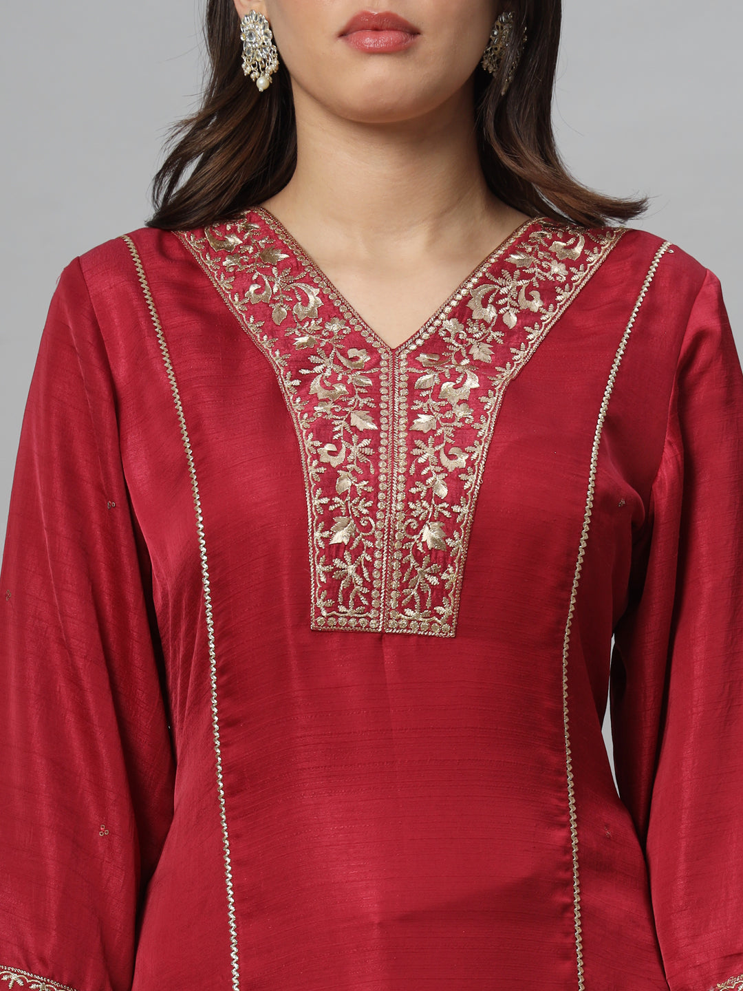 Maroon Embroidery Viscose Kurta Sets