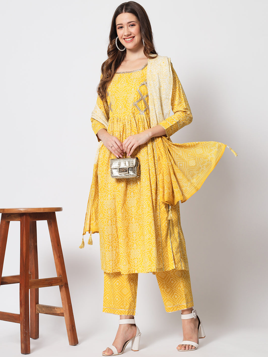 Daffodil Yellow Pleated Straight Kurta Set