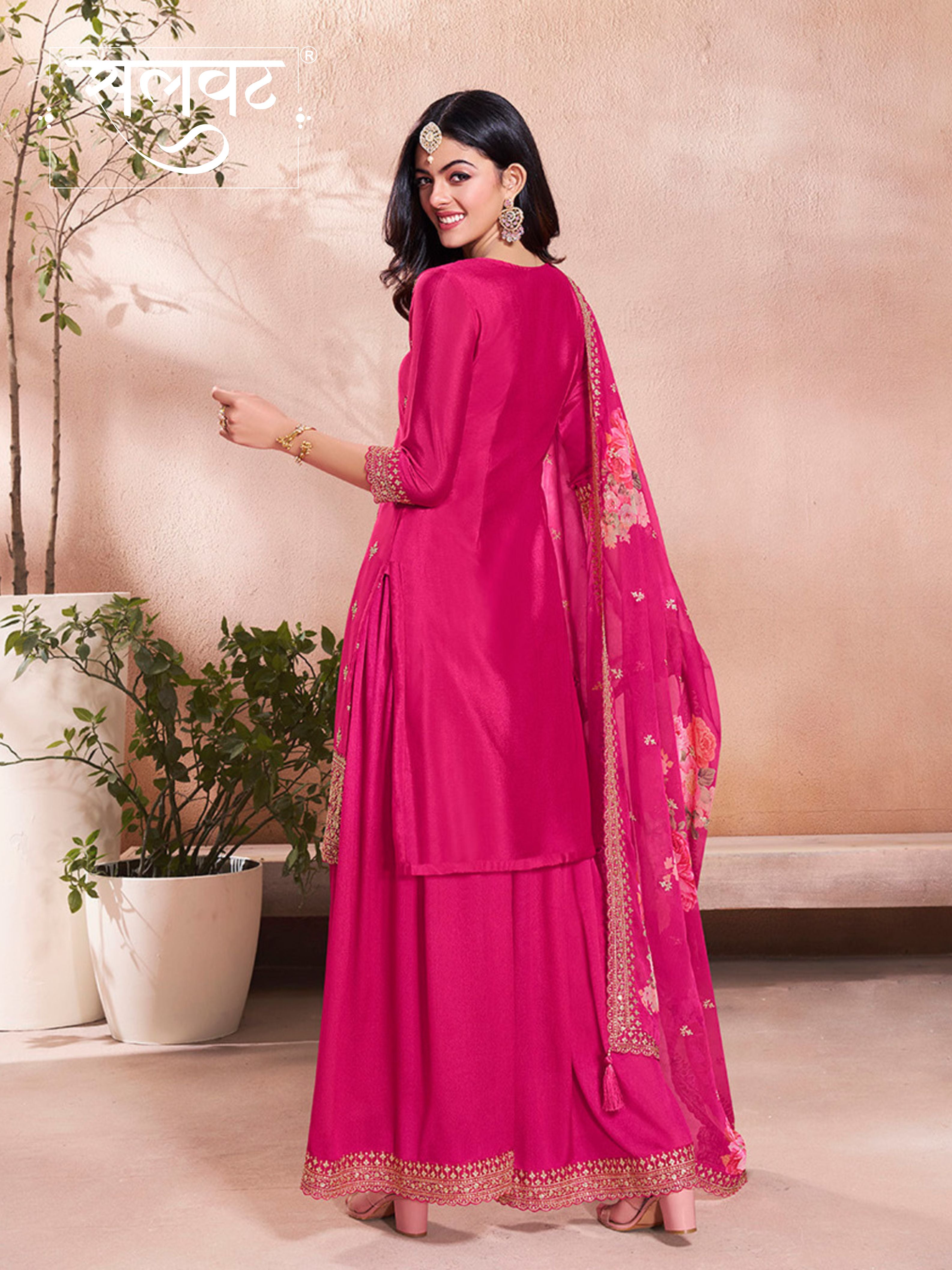 Pink Butti Floral pattern Sequins Embroidered Sharara Suit Set