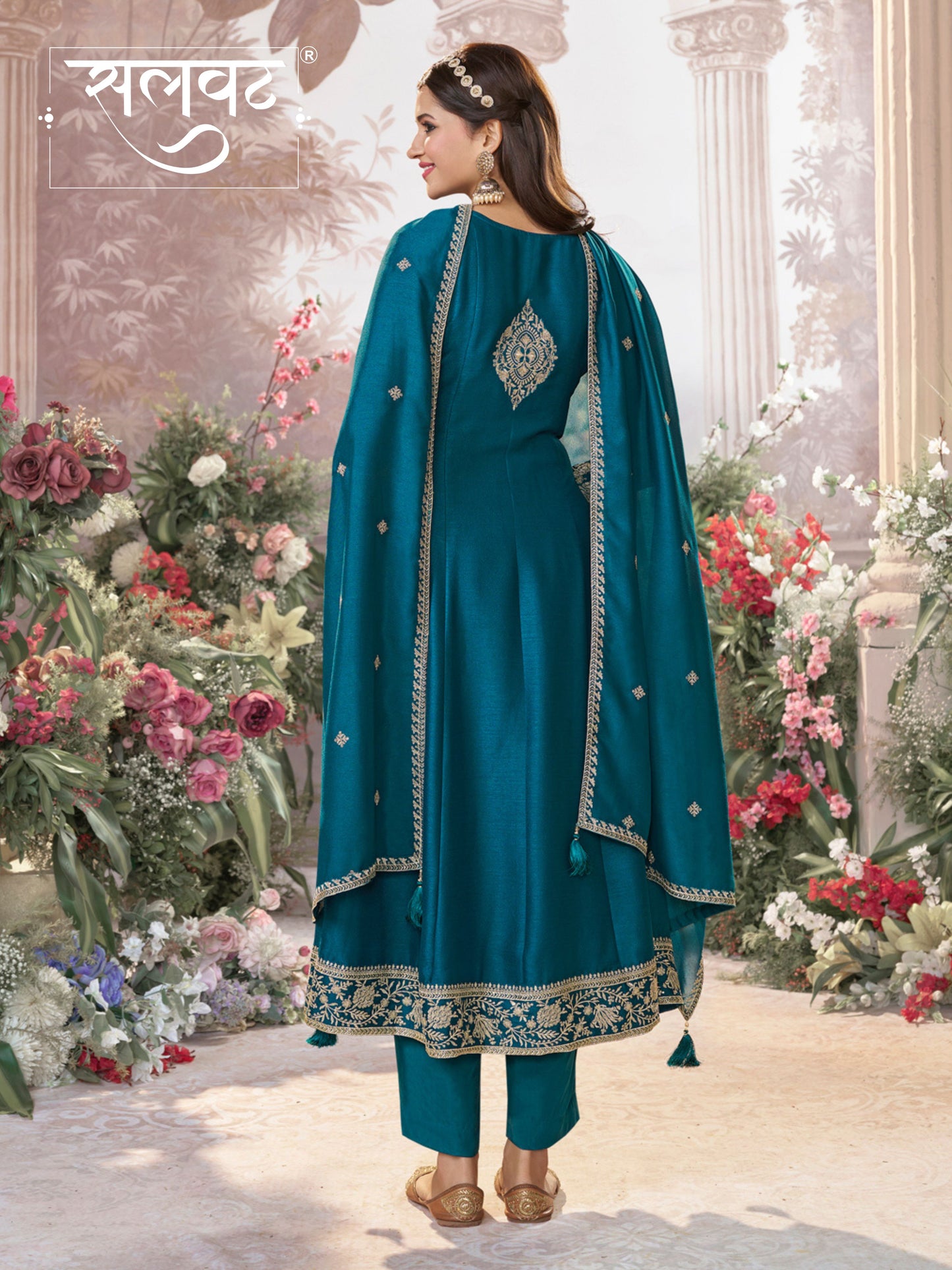 Blue Vichitra Silk Kurta Suit Set with Embroidered Work Paired with Vichitra Silk Dupatta with Embroidered Work