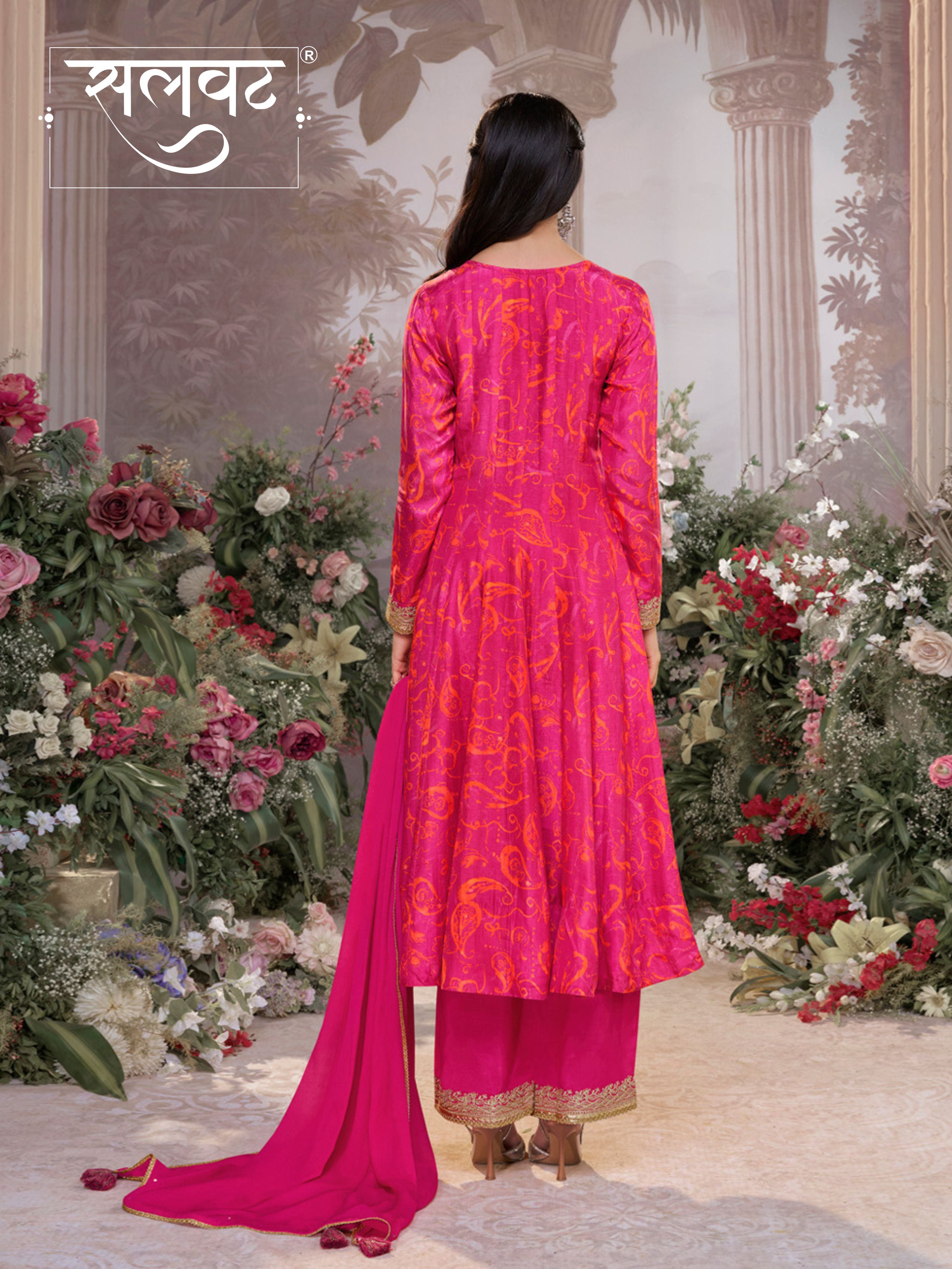 Pink Digital Printed Mirror Embroidered Anarkali Suit Set