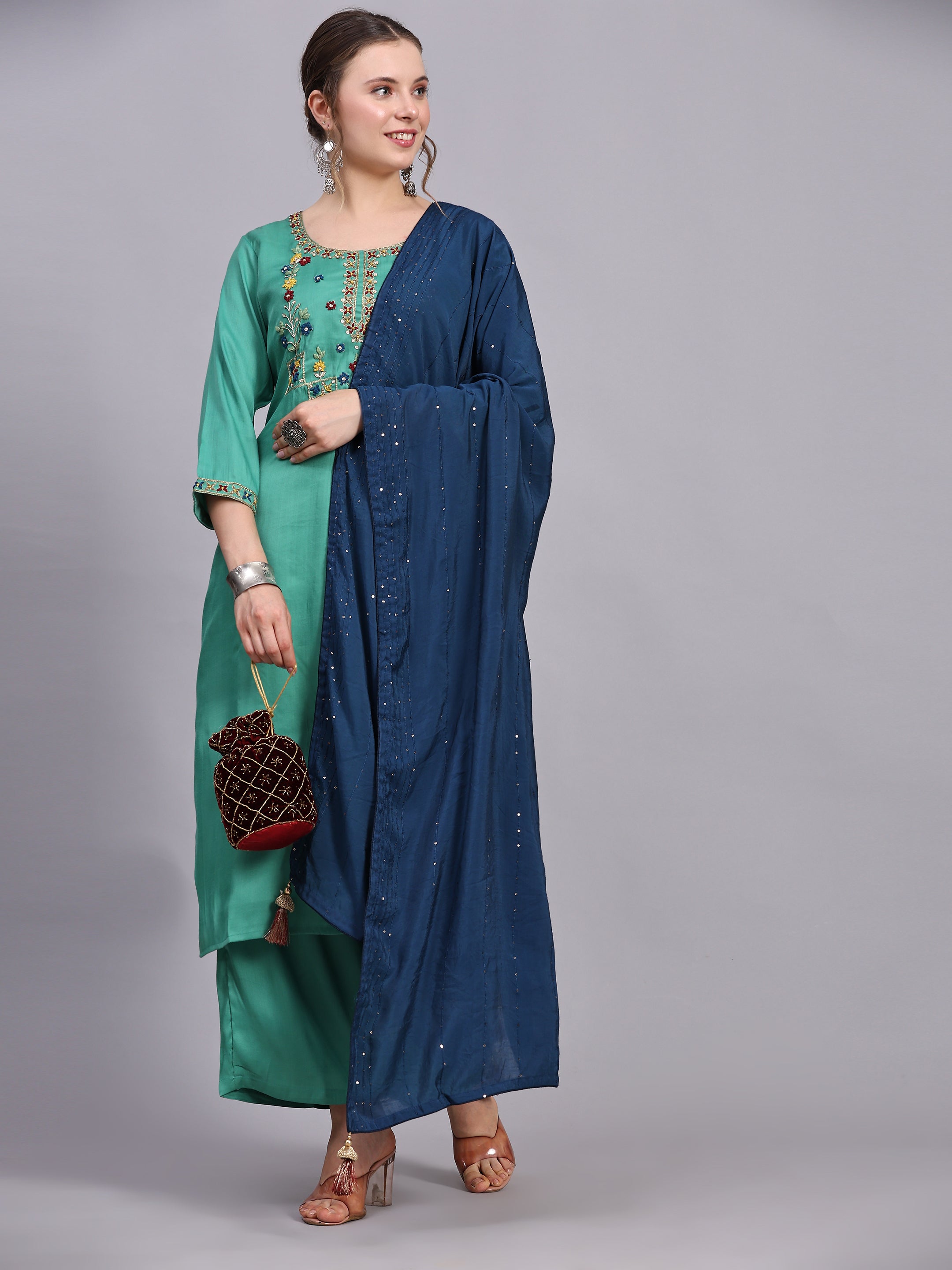 Green Color Embroidery Kurta set