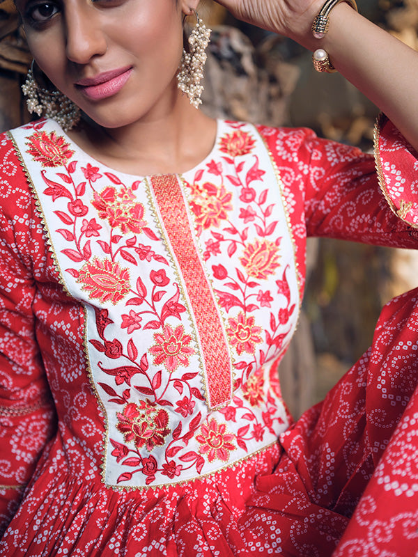 Ruby Red Flared and Embroidered Kurta Set