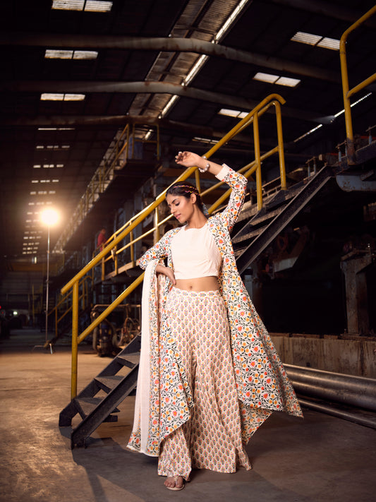 Multi Color Asymmetric High Low Shrug Set