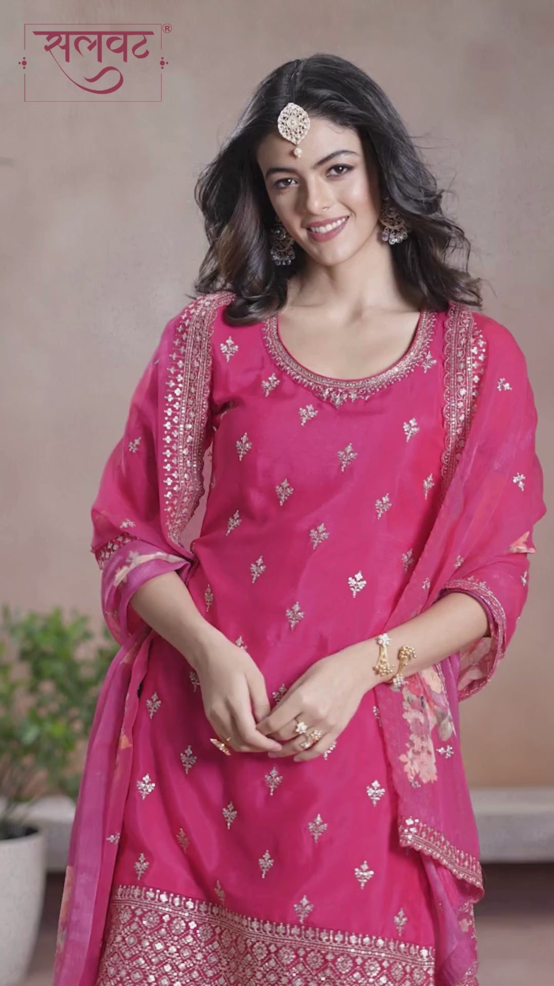Pink Butti Floral pattern Sequins Embroidered Sharara Suit Set