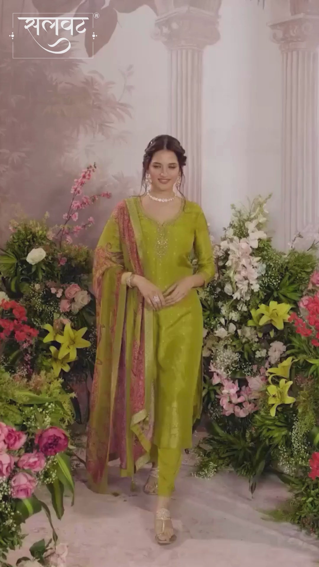 Yellow Dola Silk Kurta Set with Jacquard Detailing and Intricate Embroidery, Paired with a Cherry Silk Dupatta