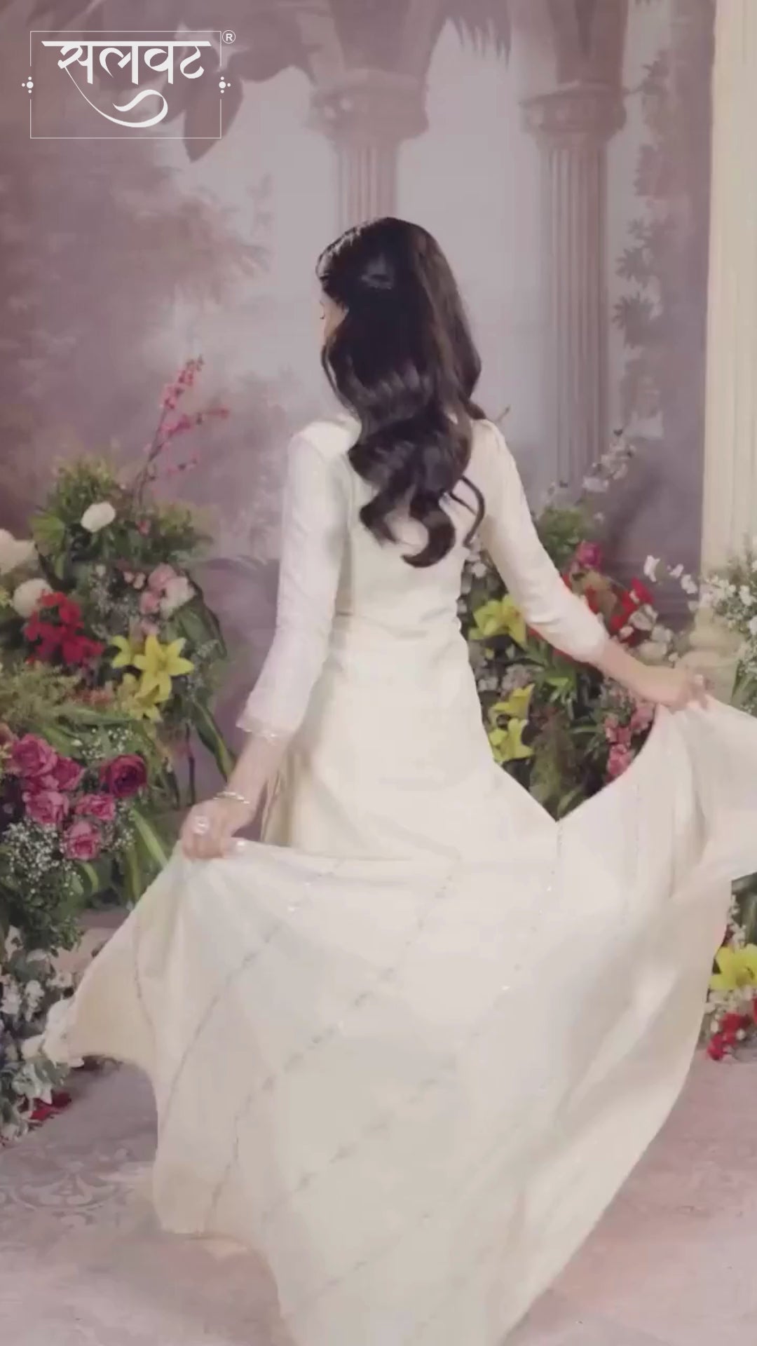 White Dola Silk Meena Jacquard Kurta Set Paired With Embroidered Sharara Suit Set