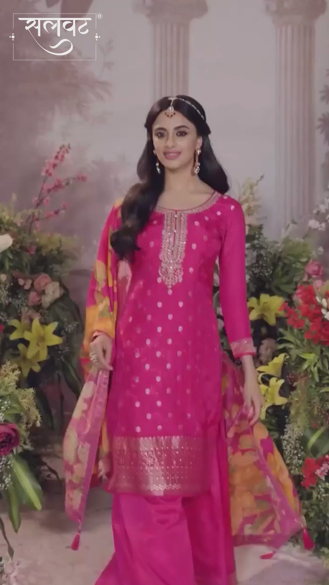Pink Dola Silk Jacquard & Embroidery Kurta Set with Digital Print Dola Silk Dupatta