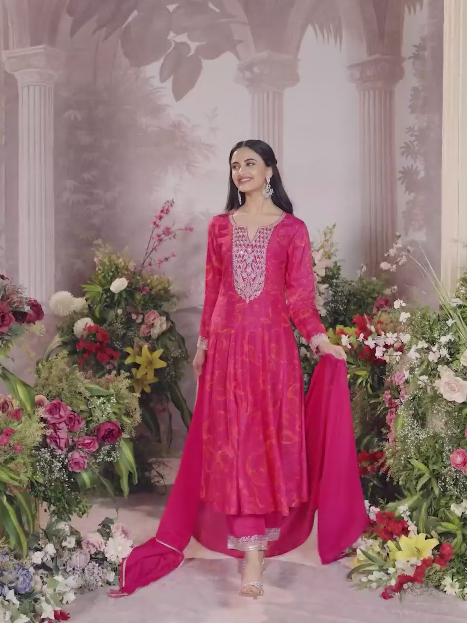 Pink Digital Printed Mirror Embroidered Anarkali Suit Set