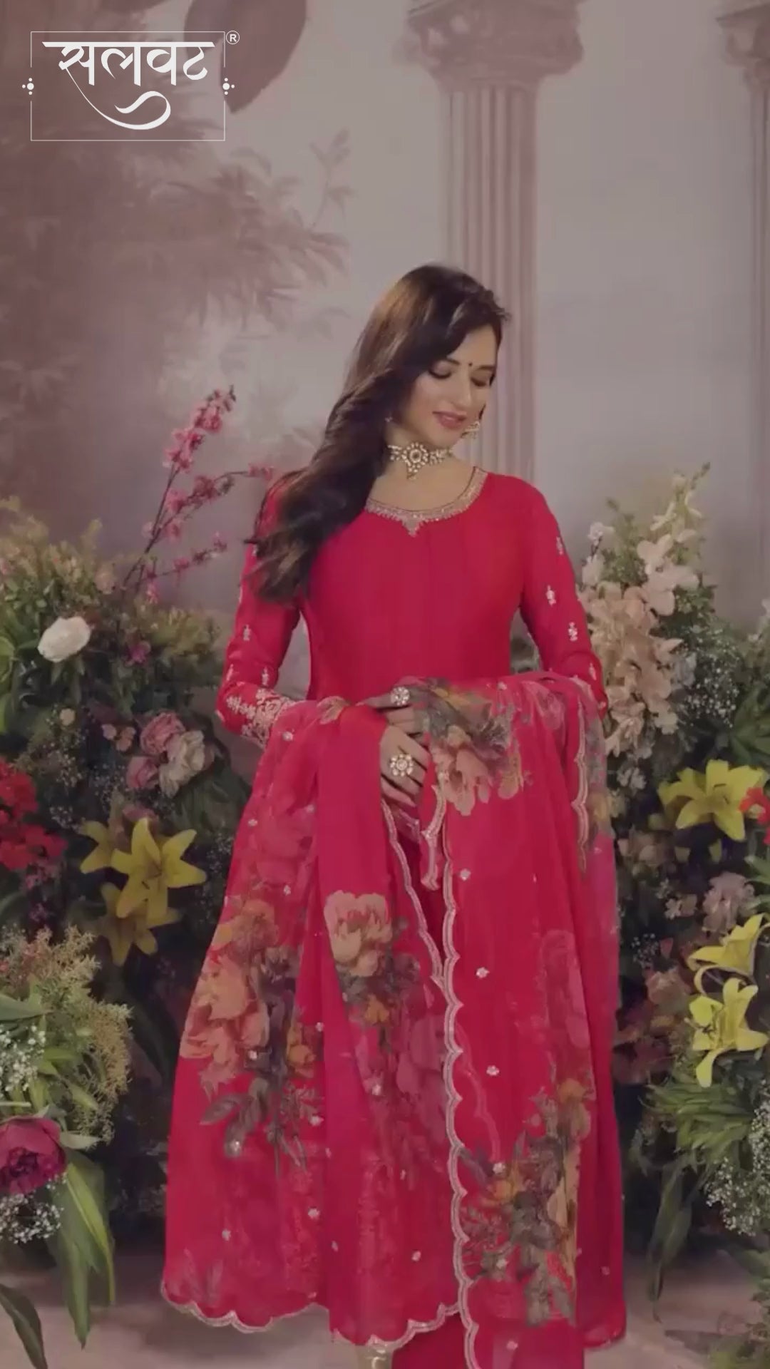 Pink Vichitra Silk Embroidered Anarkali Set with Digital Printed Chiffon Dupatta