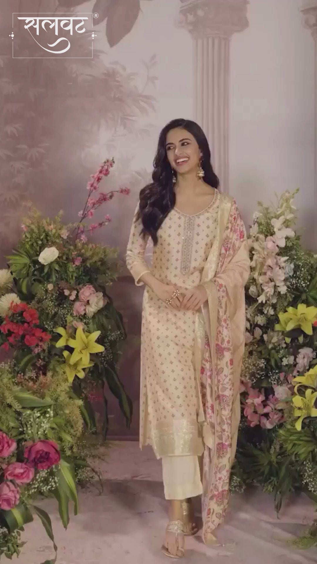 Off-White Russian Silk Kurta Set with Digital Print Work Paired with Russian Silk Digital Printed Duppatta