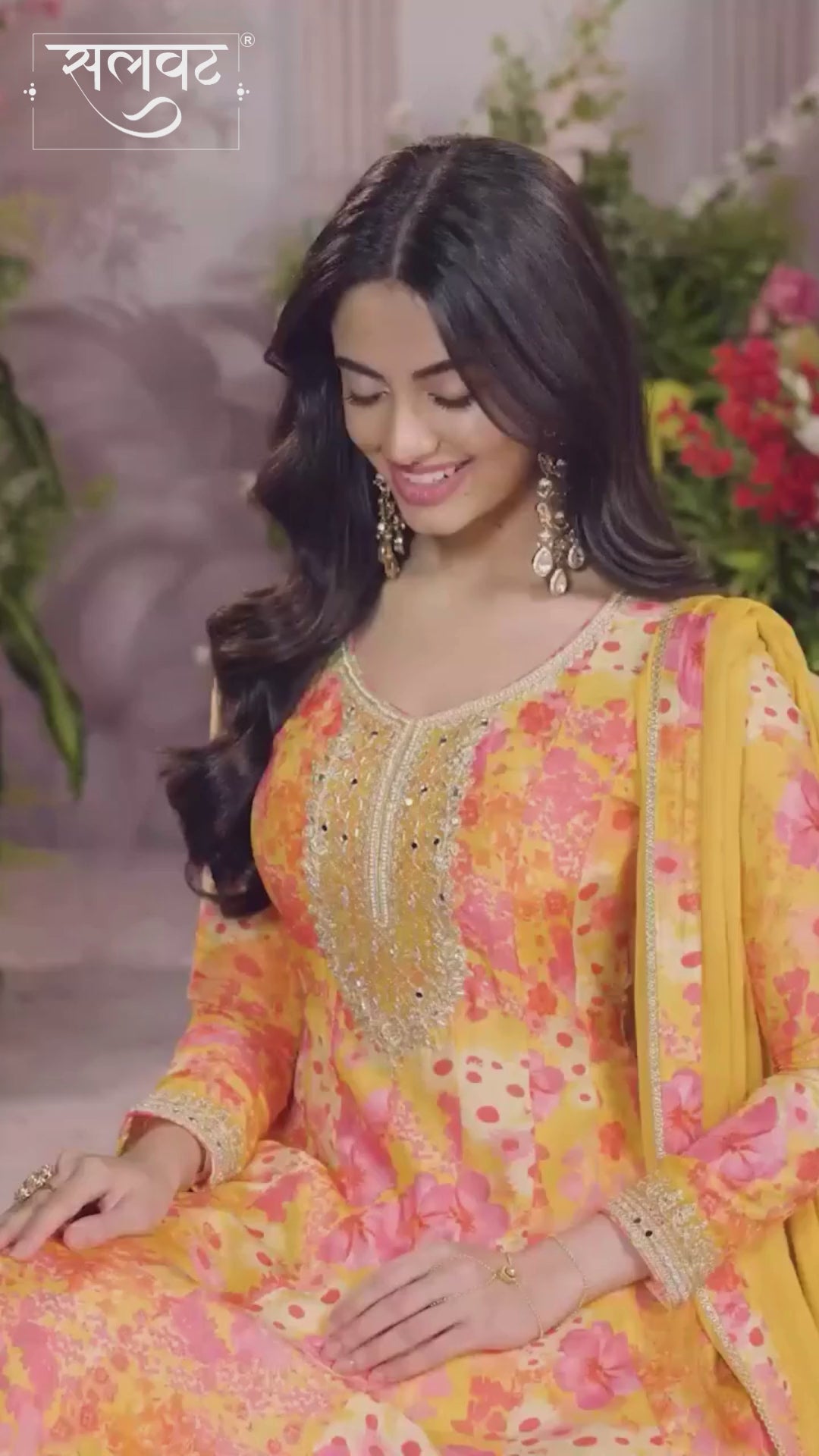 Mustard Russian Silk Mirror Work Sharara Set paired with Chinon Dupatta with Digital Printed Borders