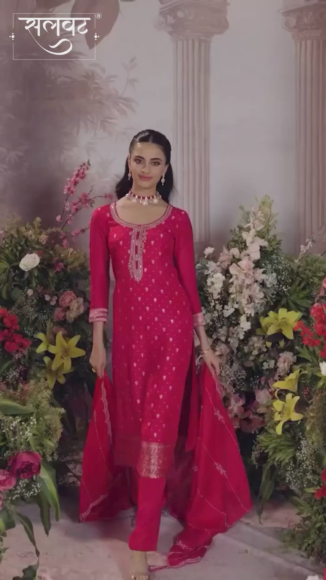 Pink Dola Silk Fabric Kurta with Embroidered & Jacquard Work Paired with Rangoli Fabric Dupatta with Patterned Sequins Work.