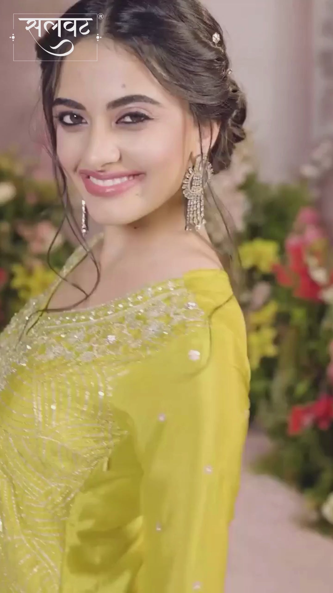 Yellow Chinon Embroidered Sharara Suit with Butti Work and Sequins Scalloped Border Dupatta