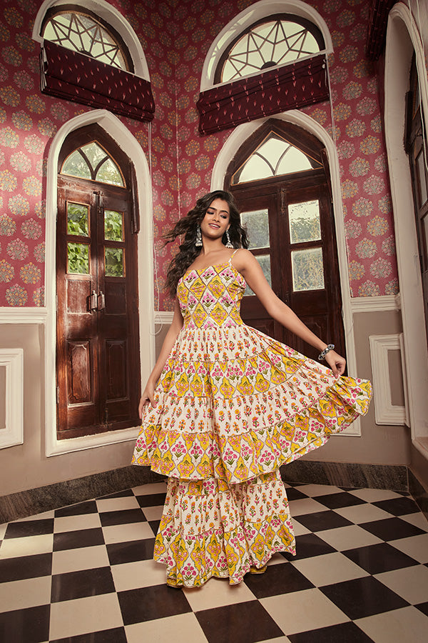 Dandelion Yellow and Rose Pink Anarkali and Sharara Set