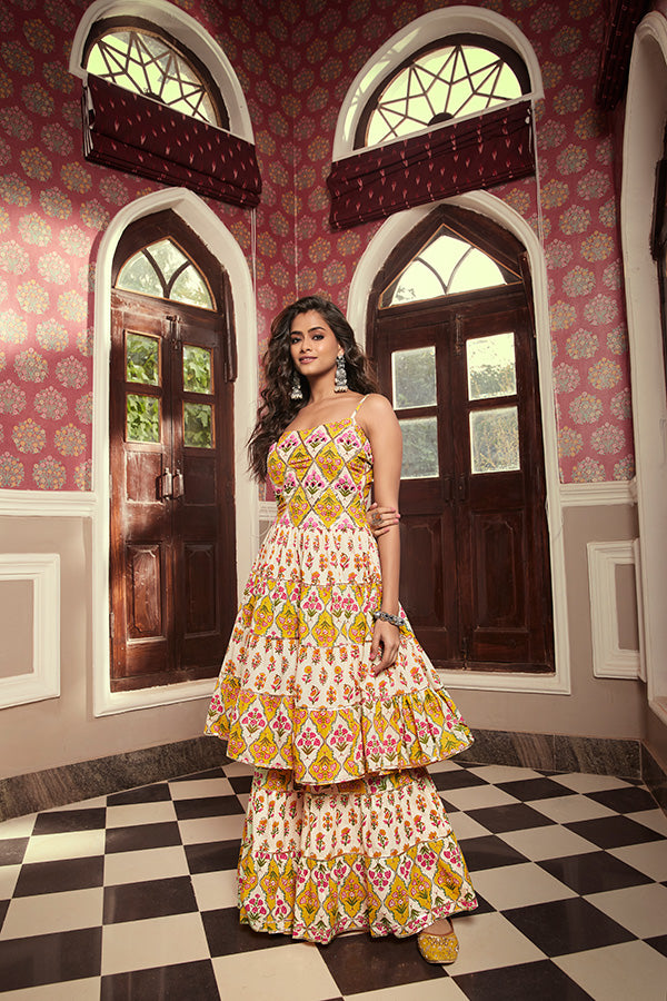 Dandelion Yellow and Rose Pink Anarkali and Sharara Set