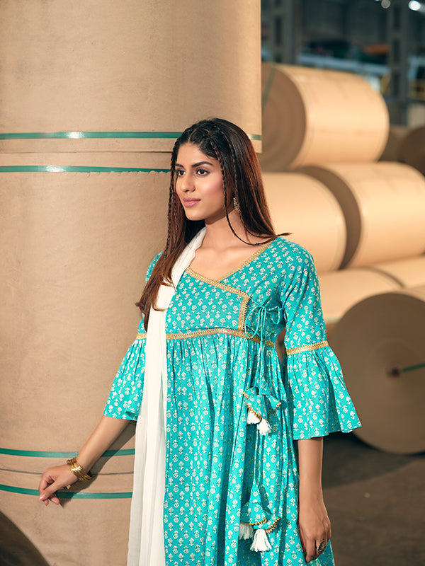 Maya Blue Peplum Angrakha And Sharara Set