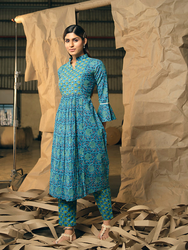 Cobalt Blue Indo Western Kurta Set - Salwat