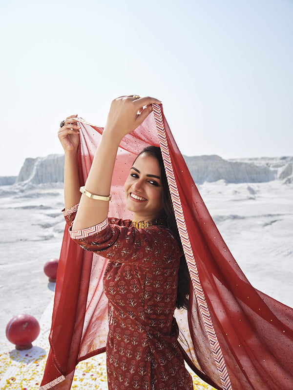 Brown Straight Kurta Set For Women