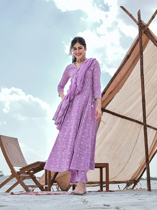 Printed Angrakha Kurta Set