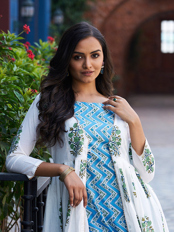 Pure White And Dodger Blue Shrug Set